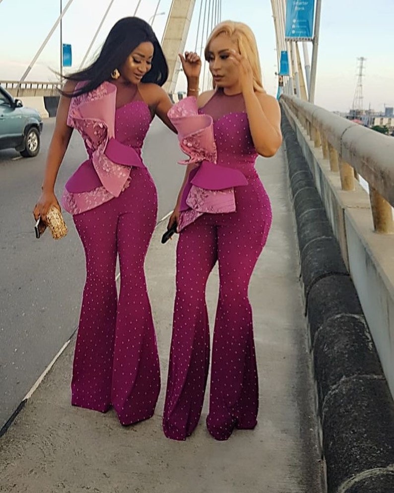 pink bell bottom jumpsuit