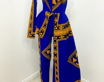 Blue African Off Shoulder Jumpsuit, Classy Ankara Jumpsuit, Sexy Modest Jumpsuits, Sexy Wedding Jumpsuit, Sexy Red African Print Jumpsuit