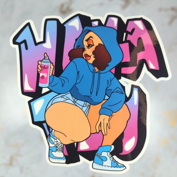 Street artist graffiti girl sticker