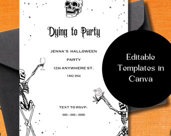 Plantilla de invitación de Halloween con esqueleto: Diseño de fiesta de muerte (digital)