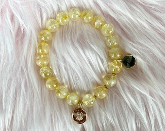 Citrine Crystal Intention Bracelet with Gold Queen Bee Charm