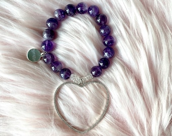 Amethyst Crystal Bracelet with Heart Pendant