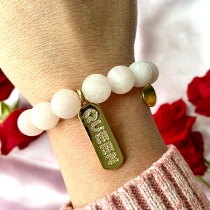 Matte Rose Quartz Crystal Intention Bracelet with Queen Charm