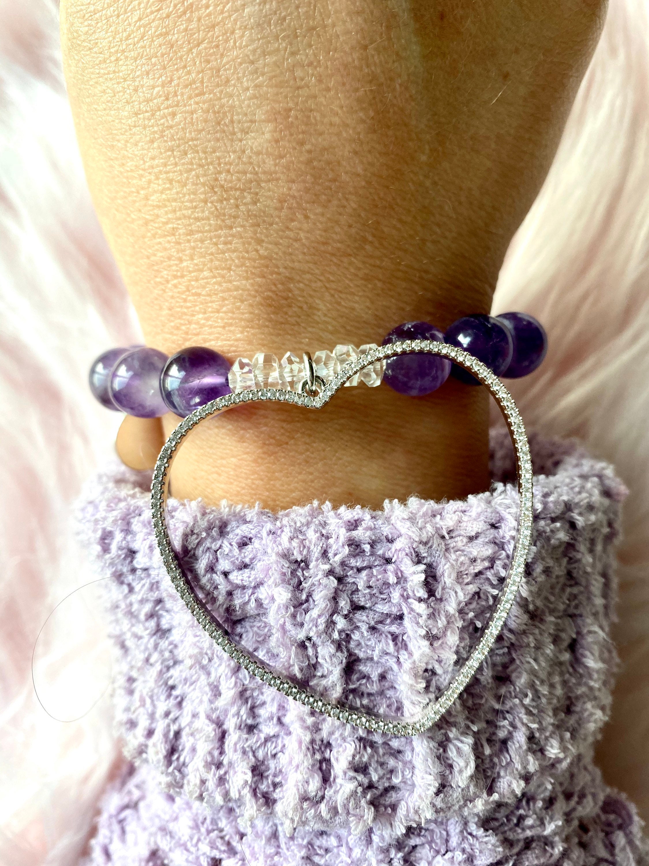 Amethyst Crystal Bracelet With Heart Pendant - Etsy