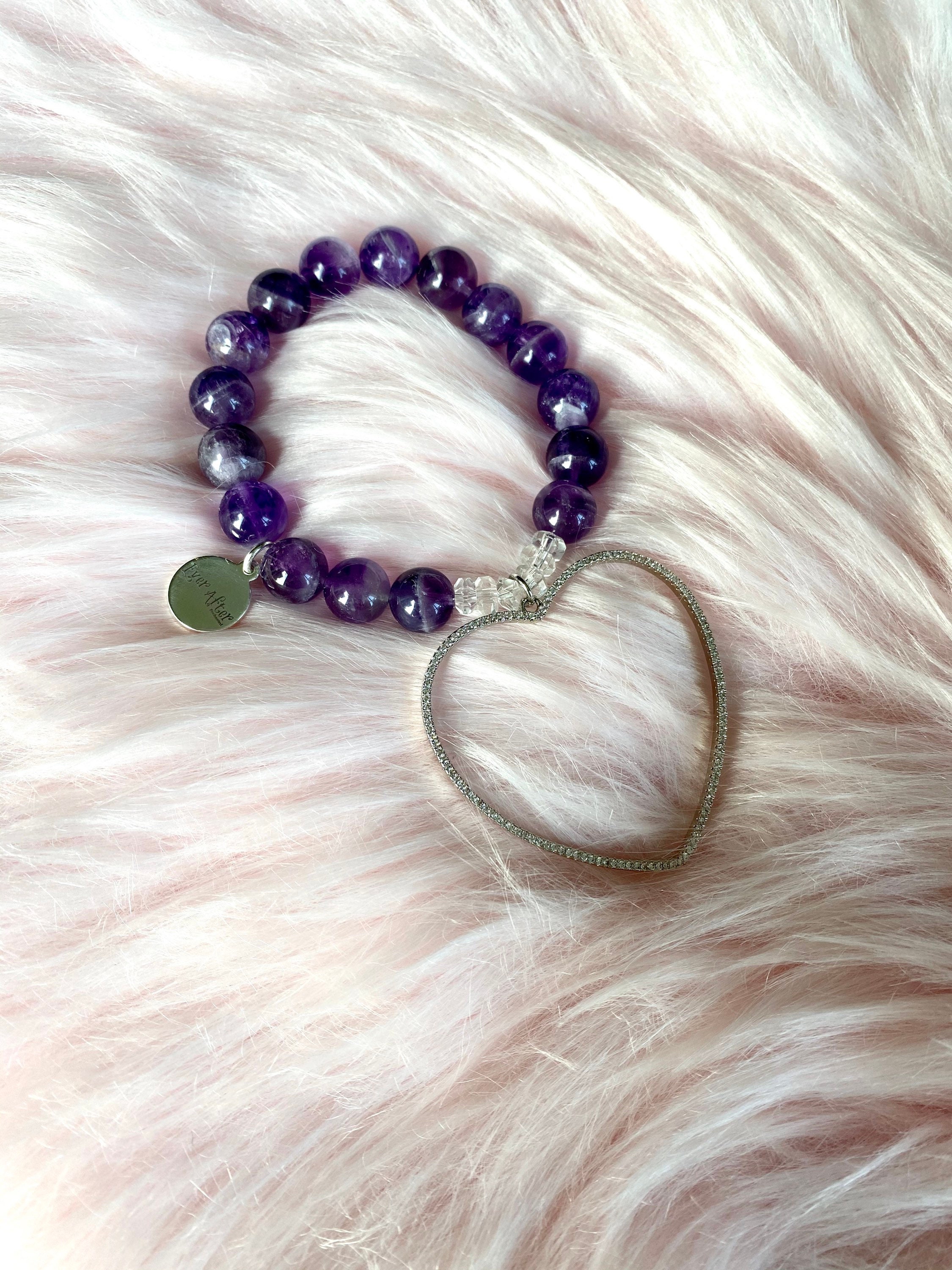 Amethyst Crystal Bracelet With Heart Pendant | Etsy