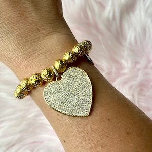 Volcanic Lava Stone Intention Bracelet with Gold Heart Pendant