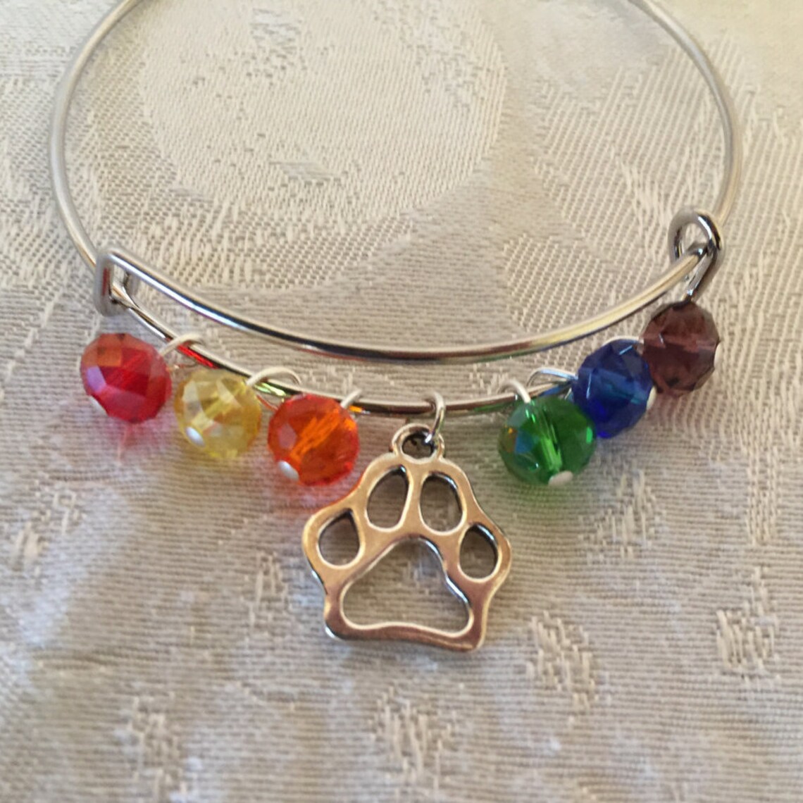 Rainbow Bridge Memorial Pet Loss Silver Paw Print and Crystal ...
