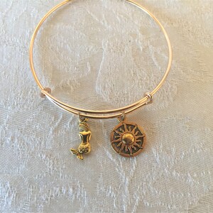 Mermaid Charm Gold Tone Adjustable Wire Bangle Bracelet