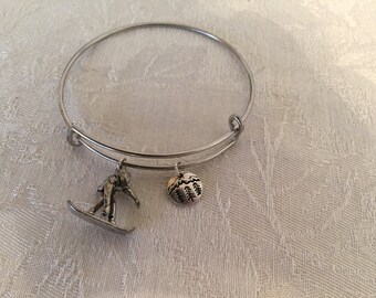 Snowboarder Tibetan Silver Adjustable Wire Bangle Bracelet