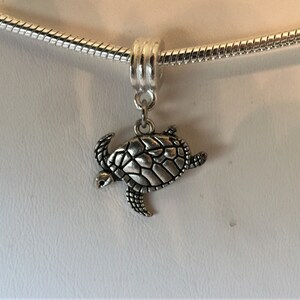 Nautical Sea Turtle Charm And Hanger For European Bracelet Tibetan Silver (3mm)