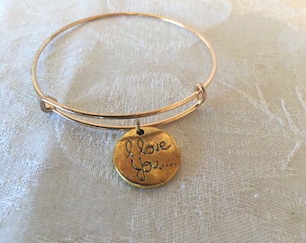 I love you" Charm Adjustable Wire Bangle Bracelet