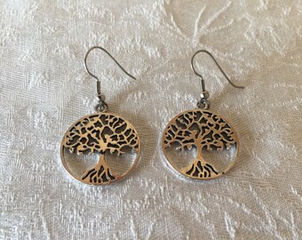 Tree Of Life Tibetan Silver Charm Drop Dangle Pierced Earrings