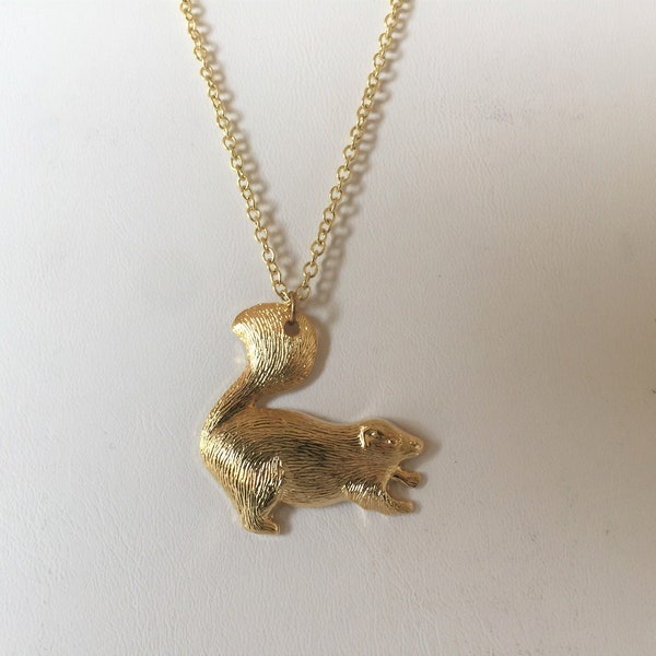 Skunk Gold Tone Pendant Necklace 18"