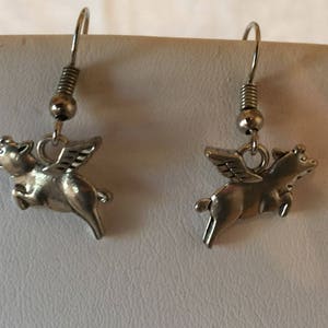 Flying Pig Charm Tibetan Silver Pierced Dangle Earrings