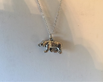 UCLA Bruins/Boston Bruins Bear Silver Pendant Necklace
