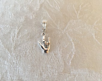 ASL 3D American Sign Language I Love You Tibetan Silver European Charm 20mm