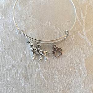 Wolf And Paw Print Tibetan Silver Adjustable Wire Bangle Bracelet