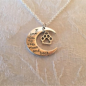 To The Moon And Back Paw Print Tibetan Silver Charm Pendant Necklace 18"