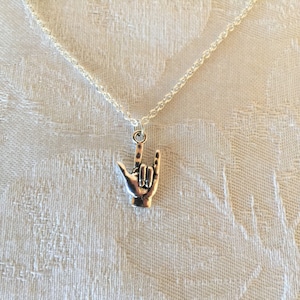 ASL I Love You Sign Language 3D Charm Pendant Necklace 18&quot;