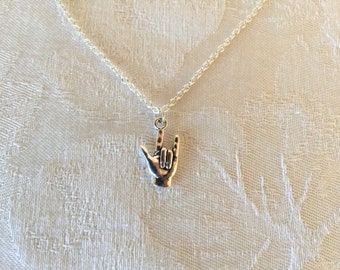ASL I Love You Sign Language 3D Charm Pendant Necklace 18"