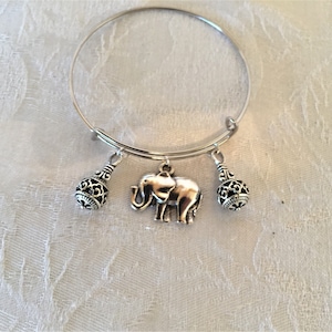 Elephant Tibetan Silver Adjustable Wire Bangle Bracelet
