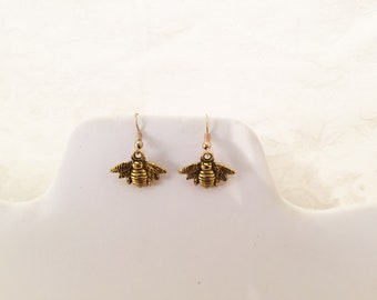 Gold Honeybee Pierced Earrings