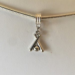 Baseball Bat And Ball Charm And Hanger For European Bracelet  Silver Tone