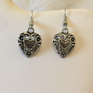 Vintage Style Heart Tibetan Silver Pierced Earrings
