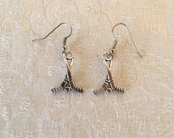 Sports Hockey Sticks And Puck Tibetan Silver Pierced Earrings