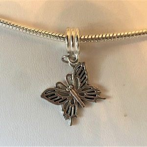 Butterfly Charm And Hanger For European Bracelet Silver