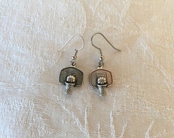 Basketball Hoop And Ball Tibetan Silver Pierced Earrings