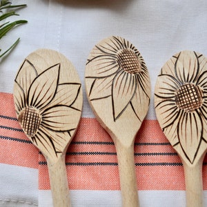 Wood Burned Cooking Spoons in Sunflowers