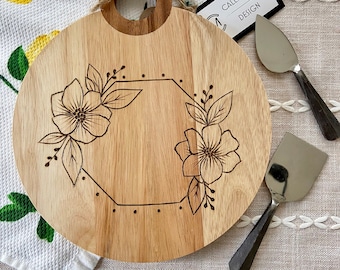 Wood Burned Cheese Board in Geometric Floral