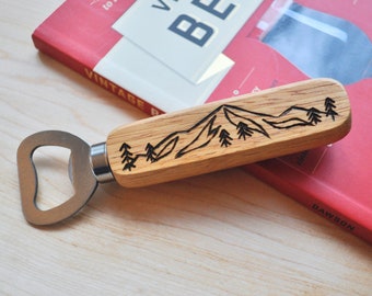 Wood Burned Handheld Bottle Opener in Mt. Hood