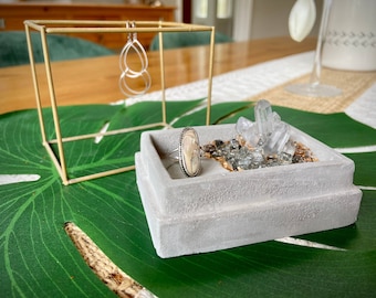 Modern Cement and Brass Jewelry Holder with Resin Crystals
