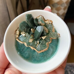 Small Resin Crystal Geode Ceramic White Ring Dish image 6