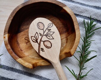 Double Sided Wood Burned Cooking Spoon in Olives