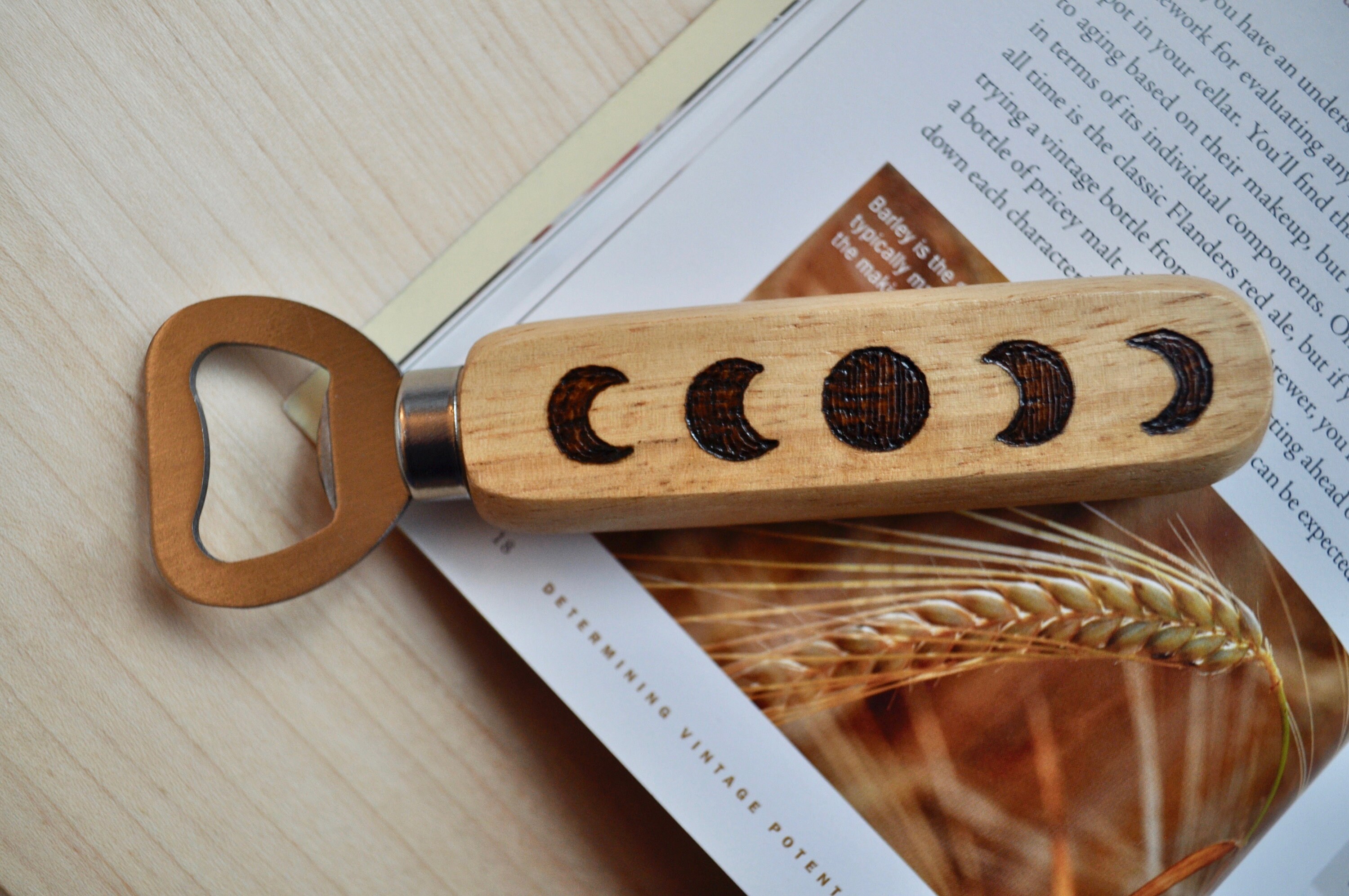 Handheld Bottle Opener With Wood Handle in Moon Phases Etsy
