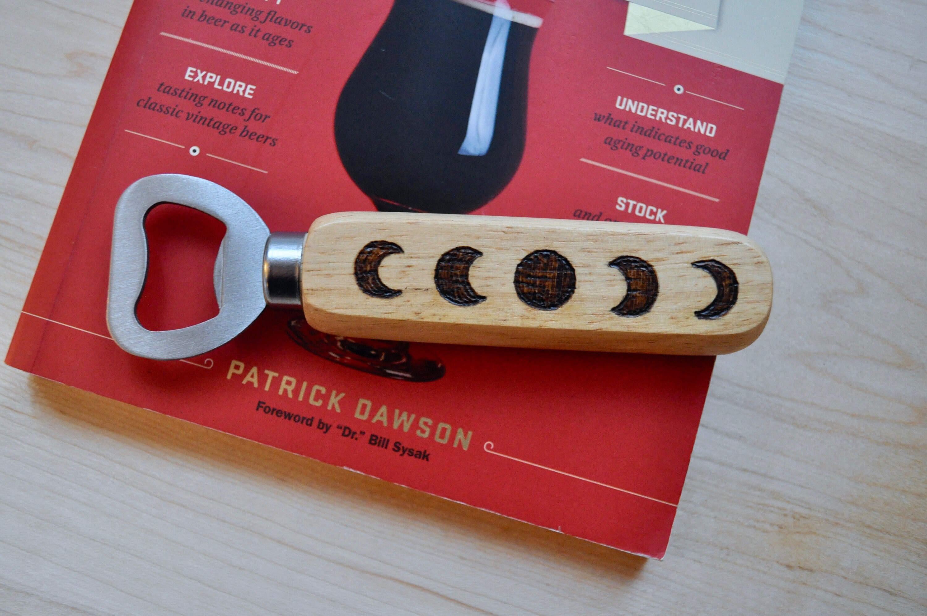 Handheld Bottle Opener With Wood Handle in Moon Phases Etsy