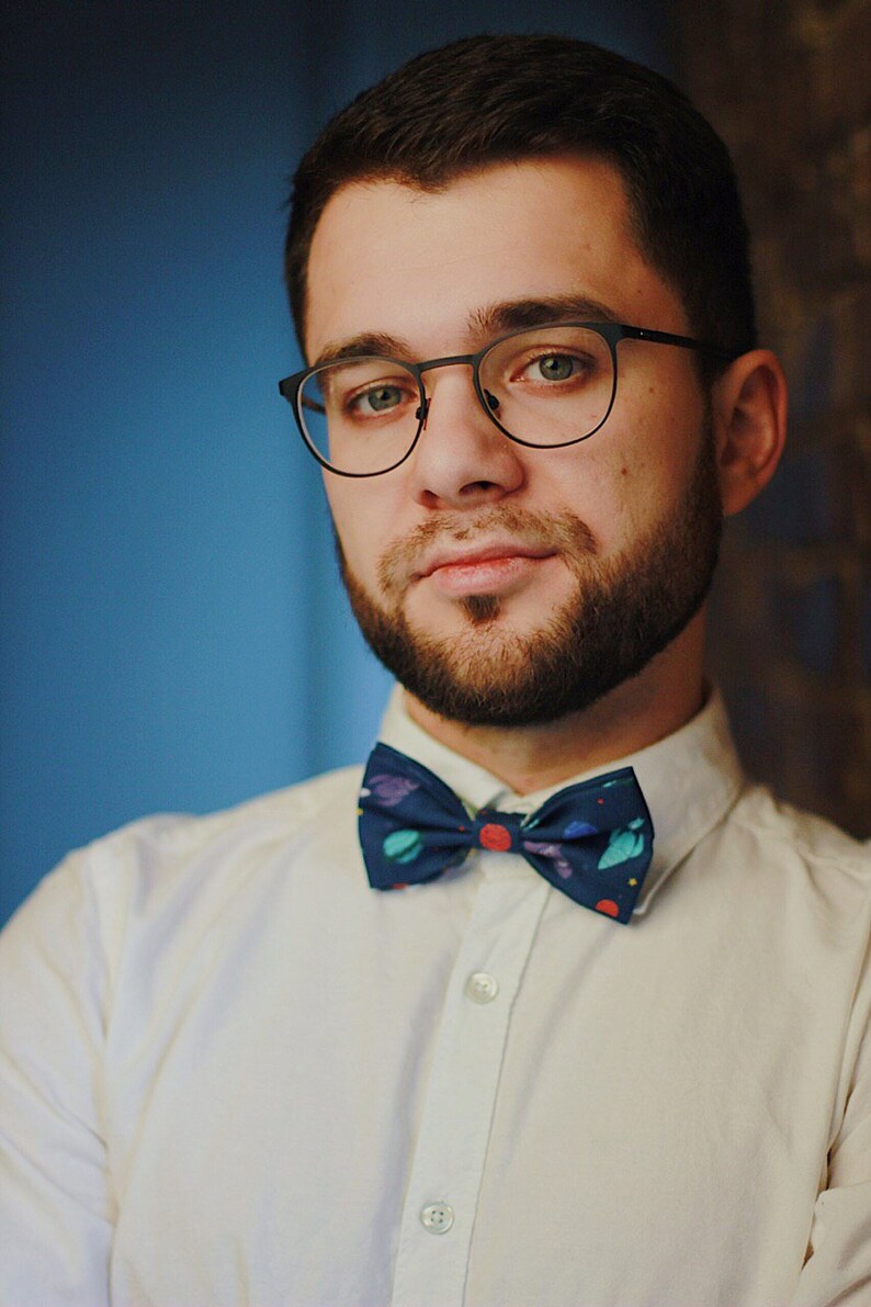 Dark blue cosmos print bow tie mans bow tue Spaceship bow tie kids bow tie nerd bow tie
