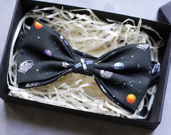 Space Print Bow tie, Black bow tie, Wedding bow tie, Cosmos print, Personalised, Bow Tie for man, Birthday gift, Dog bow tie