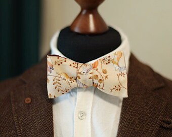 Beige-brown two sides Animal print Bow Tie, Organic Cotton