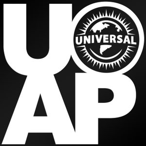 May include: Black and white logo with the letters "UAP" in a large, bold font. The "U" is partially obscured by a circular logo with the word "UNIVERSAL" and a globe graphic.
