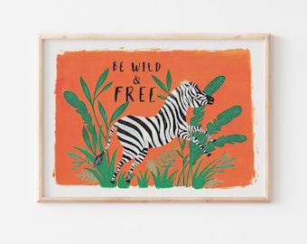 Zebra Art - Art Print - Jungle Print - Zebra Illustration - Zebra Art - Wall Art - Zebra Print - Tropical Art - Gouache painting