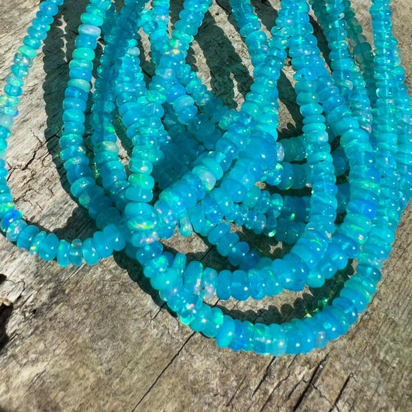 Unique Amazing Glowy Aqua Blue Ethiopian Opal 3mm approx Handcut rustic beads