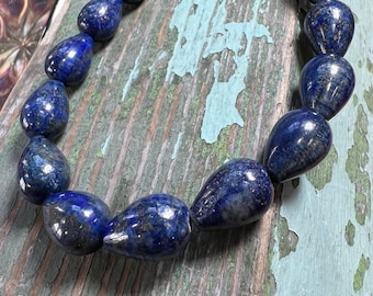 High Quality Lapis Lazuli 14mm Drop Teadrop Beads / Lapis Beads Top Quality Pyrite Inclusions / Lapis Lazuli centre drilled