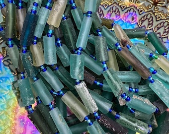 Roman Glass rustic textured slabs Blue Aqua Green Natural aged beads / Glass Spacers / Ancient Rare Beads / unique beautiful Antique beads