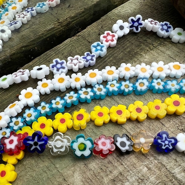 Millefiore glass flowers, Daisy, Sunflowers and Rainbow Flower beads 6-8 mm / Variations of pattern and colour