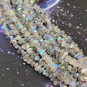 Amazing rare Precious Metal Coated Herkimer Diamond Drilled Crystal Beads Rustic Rainbow Aura  Healing Beads / 6-9 mm approx 17.5cm strand