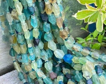 Roman Glass Faceted Beads Blue Aqua Green Natural aged beads /   Ancient Rare Beads / unique beautiful Antique beads